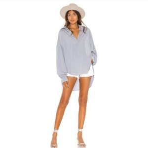 FP We The Free Love Until Tomorrow Blouse Oversized Shirt Waterlily Blur Gray L